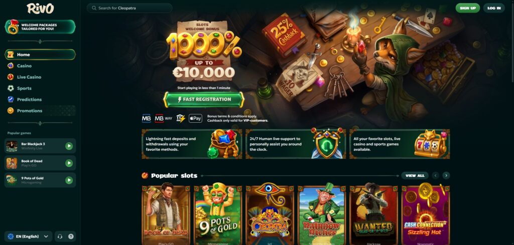Page d'accueil de Rivo Casino
