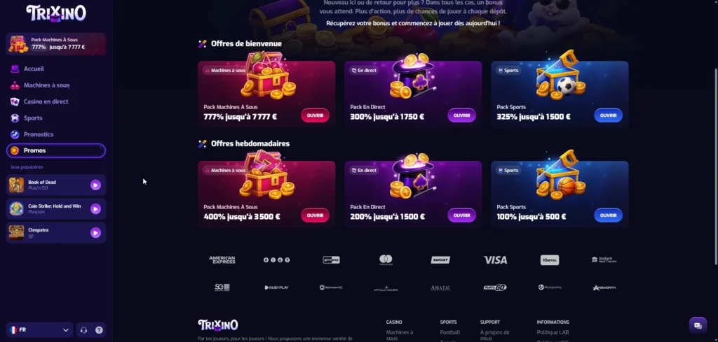 Promotions de Trixino Casino